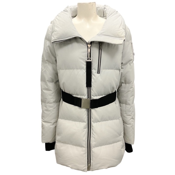 Moose Knuckles Jackets & Blazers - Moose Knuckles Light Grey Cloud 9 Down Puffer Parka Coat with Belt